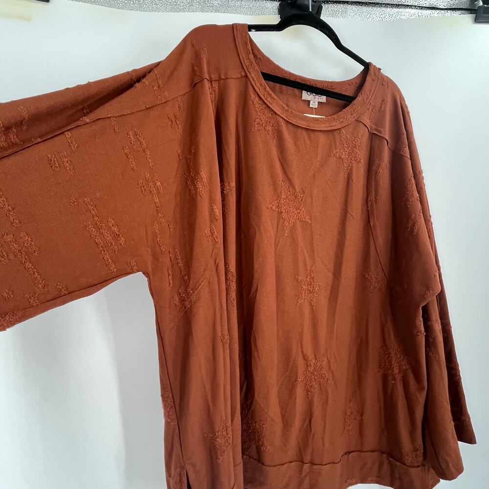 Gigio Plus Sienna Brown Star Textured Slub Stretchy Long Sleeve Top Women’s 2X - Picture 5 of 9